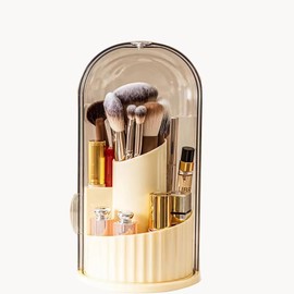 MJLINTATAG Makeup Brush Holder, Makeup Brush Organizer with Lid, 360 Rotating Cosmetic Tools Holder, Waterproof Dustproof Makeup Brushes Storage for Vanity, Bathroom
