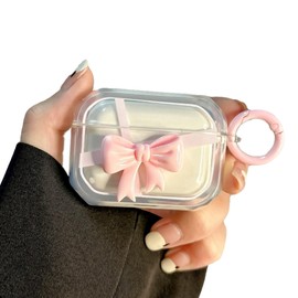 BayuCagou for AirPods 3 Case,Cute 3D Bow Tie Ribbon Pattern Design for Women Girl,Soft Silicone Shockproof Protective Skin Cover with Keychain for AirPod Pro 3rd Generation-Clear Pink