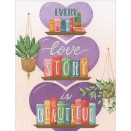 Pictura Every Love Story is Beautiful: Books on Shelves Petite Wedding Anniversary Card for Couple