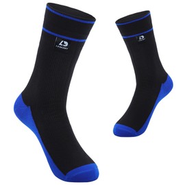 LEAKDRY Waterproof Socks,COOLMAX FX 3-layer Breathable,Crew Socks,Hiking,Fishing,Bike,Camping,Unisex (US, Alpha, Small, Regular, Regular, Black/Blue)