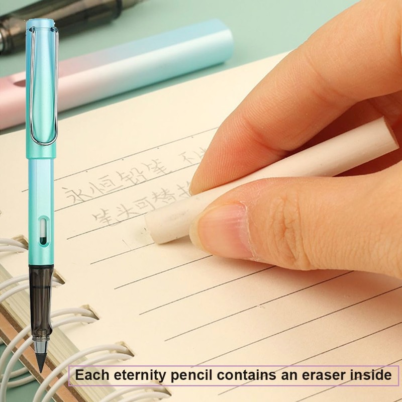 JUHNEED 8 Pcs Eternal Pencils Infinity Pencils with Eraser Gradient