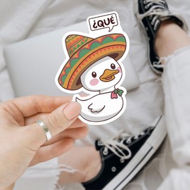 3 Pcs Goose Duck Que Cute Confused Face with Sombrero Hat Sticker, Mexico Sticker, Cute Bumper Sticker, Animal Holographic Funny - Vinyl Stickers for Water Bottles Laptop Car Hart Hat Helmet 3 Inches