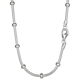 NKlaus Round Snake Chain Necklace with Balls (38 cm - 80 cm) 925 Sterling Silver Width: 1.8 mm, Sterling Silver
