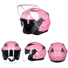 Motorcycle Helmet,Adult Open-face Motorbike Helmet Double Visor 3/4 Open Face Sun Shield Scooter Street Dirt Bike Helmet DOT Approved (Large, Pink)