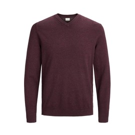 Jack & Jones Men's Jjebasic Knit V-Neck Noos Jumper, Red (Port Royale Detail: Twisted with Black), Small