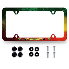 Jamaica License Plate Frame Colorful Retro Jamaican Flag License Plate Personalise Stainless Steel Auto Parts Funny License Plate Decoration with Screws 12.3" x 6.3"
