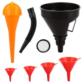 ASelected 6 Pcs Right Angle Flexible Plastic Funnel Set,Universal Funnel Funnel For Petrol With Detachable Spout And Long Mouth Funnels for Motorcycle Car Automotive(Red,Orange,Black)