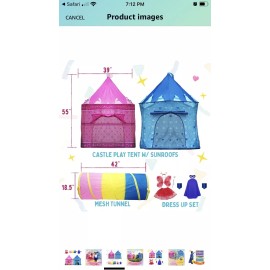 Playz 10-Piece Kids Dress Up Castle Play Tent  with Crawl Tunnel Playset Spring