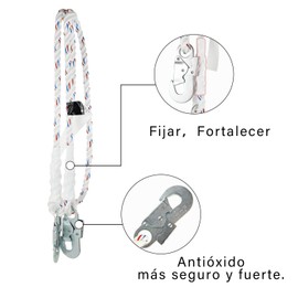 FUMETAX Línea de Vida de Posicionamiento con Mosquetón de Acero Arnés de Seguridad Cuerda de Rescate para La Detención de Caídas, SW-8202003-2