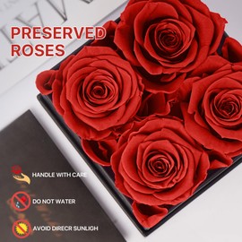 DEC RLA HOME Decor Preserved Rose in a Box Forever Enchanted Eternal Flowers Austin Rose with Card Birthday Party Decorations Long Lasting Real for Women Mothers Day(4,Red)