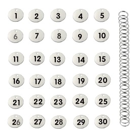 Stainless Steel Numbered Tags, Round Metal Key Tags ID Tags with Rings (1-30)