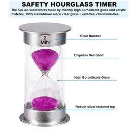 SuLiao 2 Minute Sand Timer, Colorful Hourglass Timer Sand Clock 2 Minute, Large Sand Watch 2 min, Plastic Hour Glass Sandglass for Kids, Games, Classroom, Toothbrush Timer (2 Min, Blue Sand)
