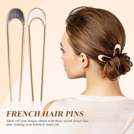 Healeved 4 Pcs French Hair Pins U-Shaped Hair Pins for Buns, Metal Hair Sticks for Women, Multi-Color Hair Bun Accessories for Daily Use, Parties, Weddings