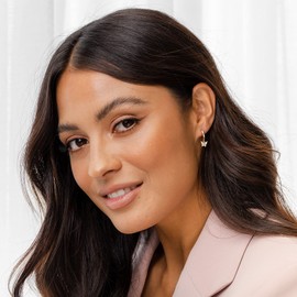 PAVOI 14K Yellow Gold Plated 925 Sterling Silver Post Huggie With Dangle | Small Gold Trendy Hinged Hoop Earrings For Women | CZ Huggie Earrings (Butterfly)