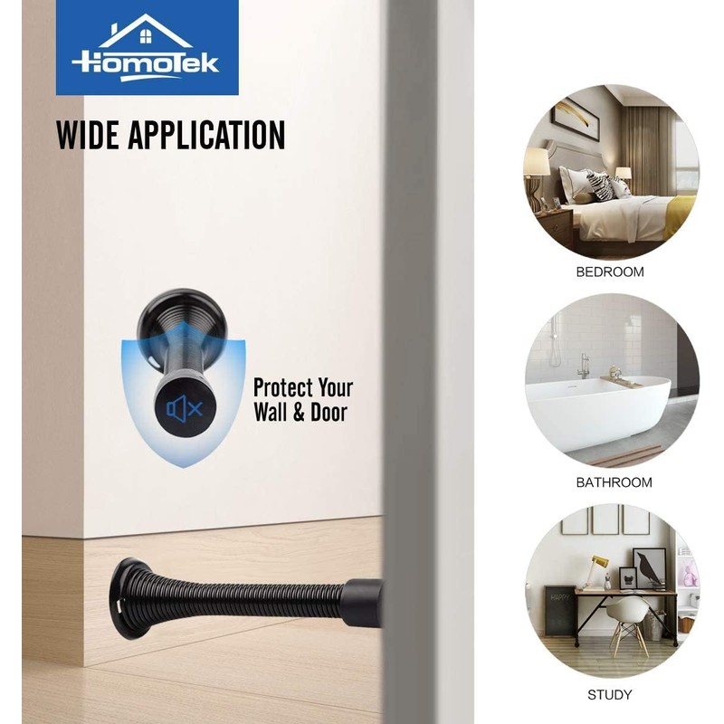Black Spring Door Stopper with Rubber Bumper – Wall Mounted