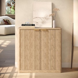 Hootata 31.5" Oak Buffet Cabinet with Storage, Fluted Sideboard with Adjustable Shelves, Accent Credenza for Living Room, Entryway, Dining Room, Kitchen, Coffee Bar Table with Doors