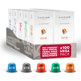 Carraro Variety Pack - 100 Aluminum Coffee Pods Compatible with Nespresso Original Line - Medium & Dark Roast Coffee Capsules Made in Italy