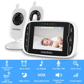 HelloBaby Baby Monitor with 2 Cameras, Baby Monitor No WiFi, Night Vision, 2-Way Audio, Remote Pan & Tilt, 2X Zoom, ECO Mode, 8 Lullabies, Sound Activated Screen