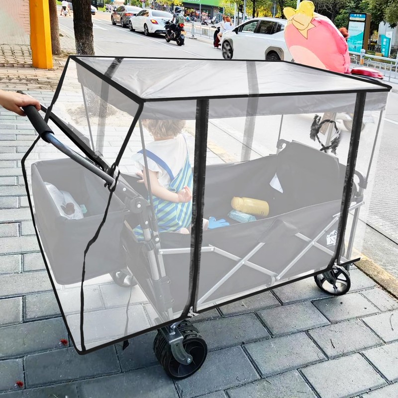QWORK® Universal Handcart Rain Cover Transparent Rain Cover with Zip