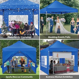 COBIZI Pop up Canopy Tent 10x10 Heavy Duty Gazebo with 4 Sidewalls, UPF 50+ All Weather Waterproof Commercial Outdoor Wedding Party Tents Canopy with Roller Bag,Blue
