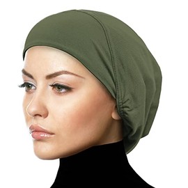 Middle Eastern Mall Women's Snood Cap Cotton Beanie Large Hijab Chemo Undercap (Khaki Green)