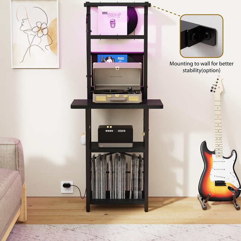YAKANJ Record Player Stand with Led Light,Record Player Table with