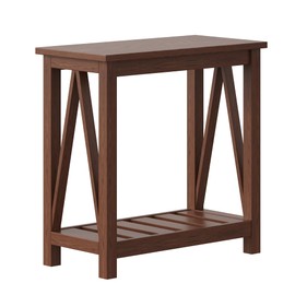 ChooChoo Farmhouse End Table, Narrow Side Table, Slim End Table with Storage Shelf for Small Spaces, Rustic Nightstand, for Living Room, Bedroom Walnut