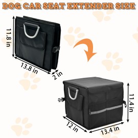 Fhiny Dog Backseat Extender with Storage, 13.4'' x 12'' Collapsible Back Seat Extender for Dogs Pet Front Seat Extend for Car Puppy Car Seat Gap Filler with Pockets for Small & Medium Dogs