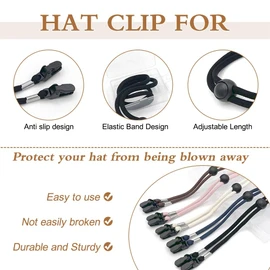 MiOYOOW Pack of 5 Hat Strap Clips, Adjustable Hat Chin Cord with Spring Rope Closure, Windproof Retaining Clip for Fishing, Climbing, Hunting, Camping, Hiking, Boating