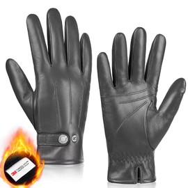 MAGILINK Genuine Sheepskin Leather Gloves For Men, Winter Warm Touchscreen Gloves Thinsulate Lined, Driving Motorcycle Gloves(Gray-L)