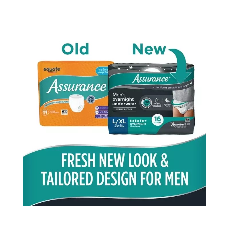Assurance Men's Incontinence Underwear, Large, Overnight (16 Count)