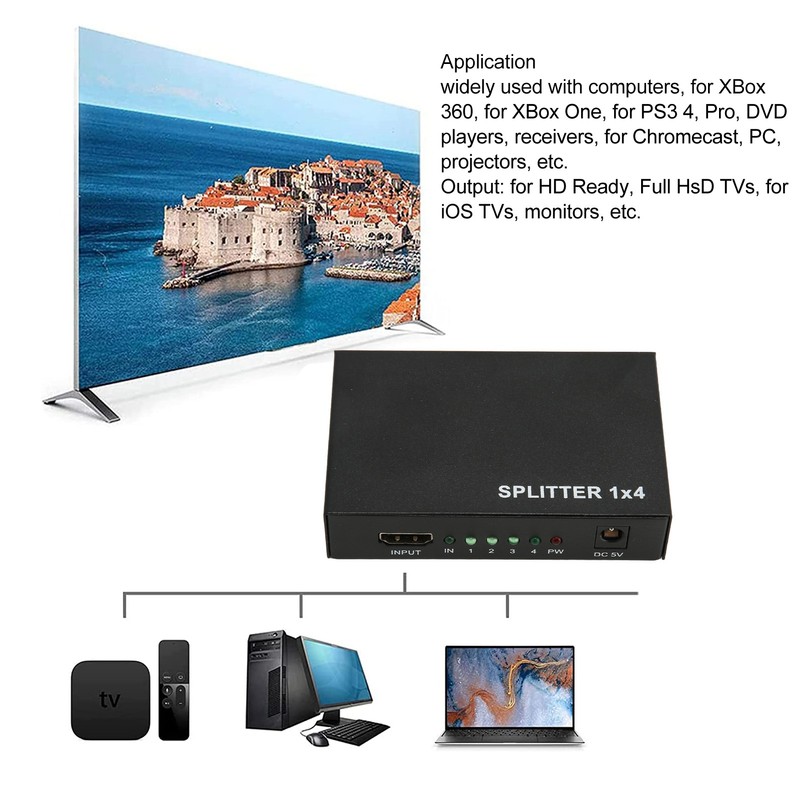 1x4 HD Multimedia Interface Splitter 1 in 4 Out 3D
