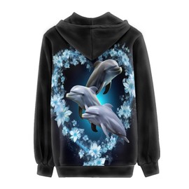 Showudesigns Dolphin Jackets Zip Up Hoodies Oversized 4XL Hooded Sweatshirt Pullover Long Sleeve Athletic Yoga Clothing Flower Animal Sweater for Outfits Y2K Cardigans Hawaiian Floral