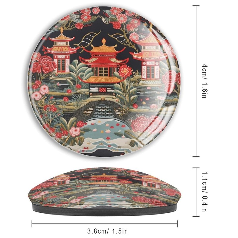 Evans1nism Chinoiserie Charcoal Coral Glass Magnets Refrigerator Ethnic Style Small