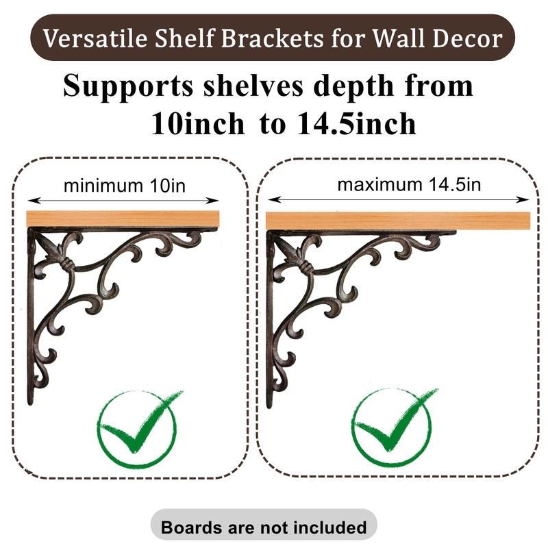 Z metnal Cast Iron Victorian Scroll Shelf Brackets, 10 Inch