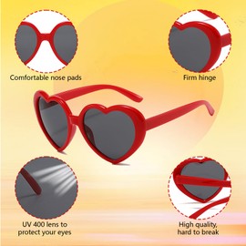 WanderGo Red Heart Sunglasses, Heart Shaped Sunglasses Compatible with fans, Womens Love Heart Sunglasses, UV400 Protection to the best fans, Retro Heart Glasses for Driving/Party