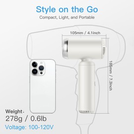 Webeauty Hair Dryer, [Super Mini] Ionic High-Speed Travel Blow Dryer with Diffuser 200 Million Negative Ions, 110,000RPM Brushless Motor for Home Salon Fast Drying Portable Lightweight, White