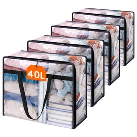 Lifewit 4 Pack Clear Clothes Storage Bags, 40L Plastic Blanket Storage Bag, Vinyl Foldable Moving Bags with Zipper, Closet Organizers and Storage Containers for Bedding, Duvet, Comforter