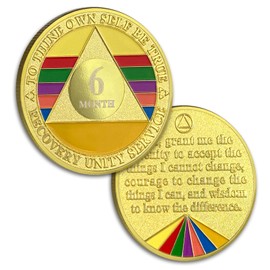 6 Month Sobriety Coin Rainbow Six Month Sober Coin Gold Sobriety Chip AA Chips and Medallion Alcoholics Anonymous Coin Recovery Anniversary Token Sobriety Gifts for Women Men