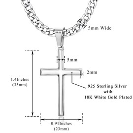 Besteel 925 Sterling Silver Cross Necklace Beveled Edge for Men Women 5mm Stainless Steel Diamond Cut Durable Cuban Link Curb Chain Crucifix Baptism Pendant Necklace Jewelry for Grandson 22IN