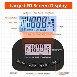 Grip Strength Tester Meter ,396Lbs/180Kg Digital Hand Dynamometer Grip Strength