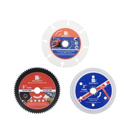 Diamond Saw Blades for Cutting Wood Metal Stones, 3 Pieces 3 Inch (75 mm) with Arbor10 mm Dry/Wet Diamond Cutting Disc for Granite Marble Stone