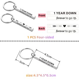 UU-MART Anniversary Valentines Gift for Him Her,1 Year Down Forever To Go Keyring Gift For Couples Husband Wife,1st Wedding Anniversary Valentines Gifts for Him(1 PCS Four-sided) (1 Year Down)