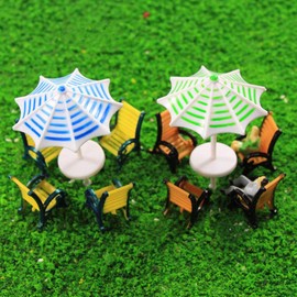 Model Parasol Sun Umbrella and Chair Model Kit 2 Set 1:150 Garden Box Garden Decoration Railroad Model Building Model Diorama Educational DIY
