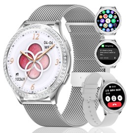 Fashion Diamond Smartwatch for Women Fitness Watch: 1.32" HD Touchscreen (Dial Answer Calls)100+ Sports Modes Fitness Tracker Bluetooth iP67 Waterproof Smartwatch Compatible with Android iOS,53 Silver