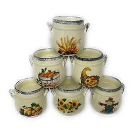 Set of 6 Whimsical Ceramic Fall Harvest Tealight Crock Holiday Decor