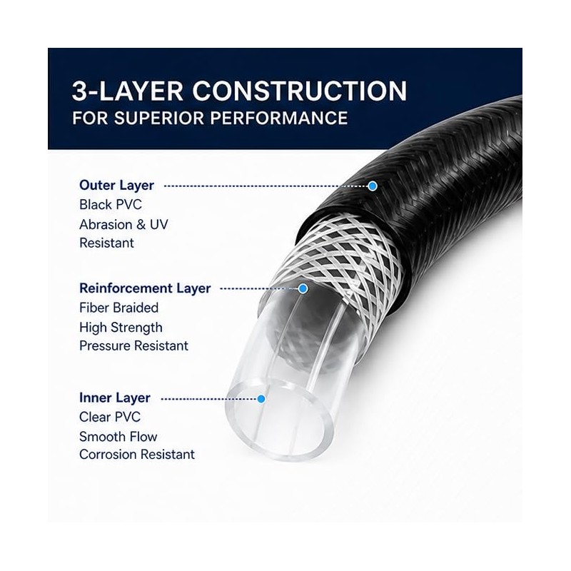 Black Braided Vinyl Tubing 5/8" - 10ft High Pressure Reinforced