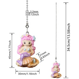 12" Easy-Install Ceiling Fan Pull Chain Set with Decorative Pendant - Extender & Ball Chain Connector for Light Pull Chains, Ceiling Fan Hanging Ornament Accessories (Mermaid-B)