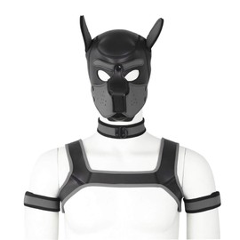Soft Latex Dog Mask with Ears, Puppy Mask for Cosplay Party Masquerade Set (Mask, Collar, Bracelet, Strap) (Color : Gray, Size : X-Large)