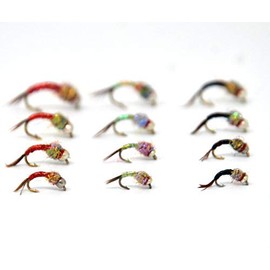 Outdoor Planet 12 Rainbow Warrior Atrractor Fly Fishing Nymphs & Wet Flies Assortment for Trout Fishing Flies